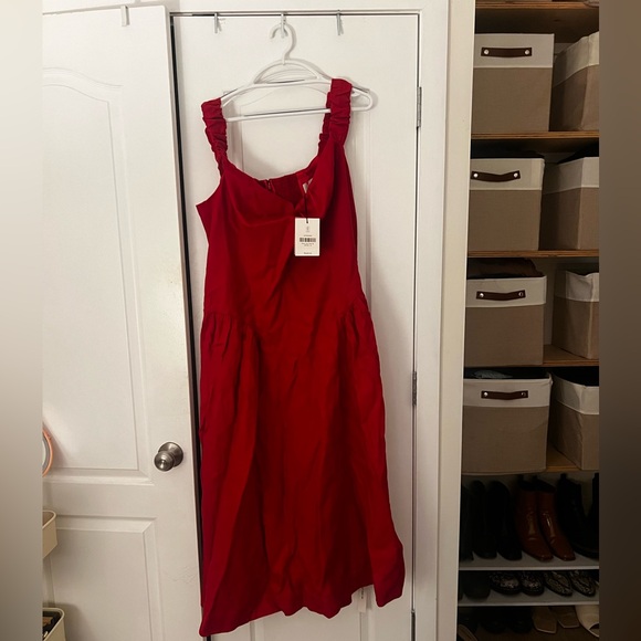 Reformation Monet Linen Dress Es Red - Size 24 - Picture 2 of 5